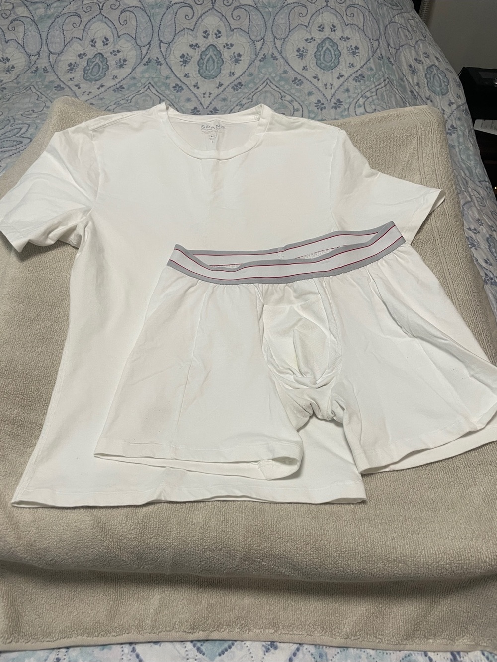 SPANX White Men's Undershirt and Boxer Brief Set with Striped Waistband
